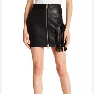 Diesel Navi Star Fringe 100% Lambskin Leather Black Mini Skirt